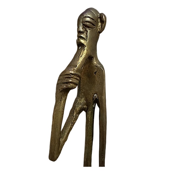 Vintage African Elongated Brass Man Statue Figurine 16” - Picture 8 of 9